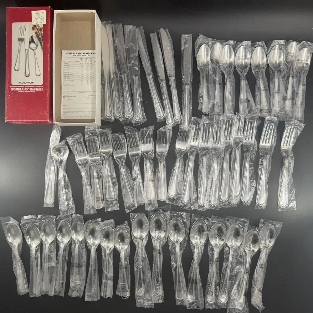 Vintage Oneida Northland Stainless Japan Flatware Hobnail 50 Piece Service for 8